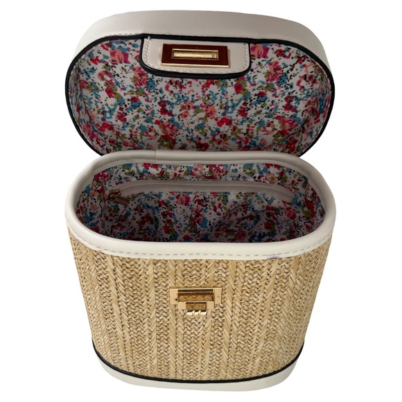 Wicker Tan & White Mini Handbag Crossbody Shoulder Purse Alyssa Bag - Picture 4 of 10